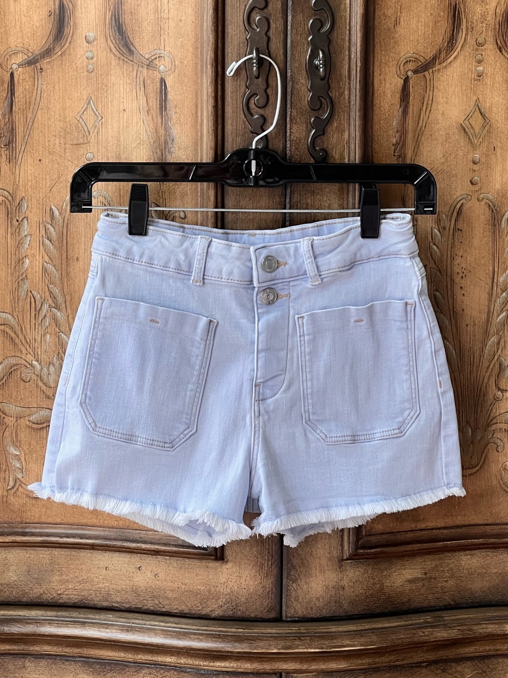 Zara Girls Light Wash High-waist Stretch Denim Shorts Frayed Hem Sz 11/12